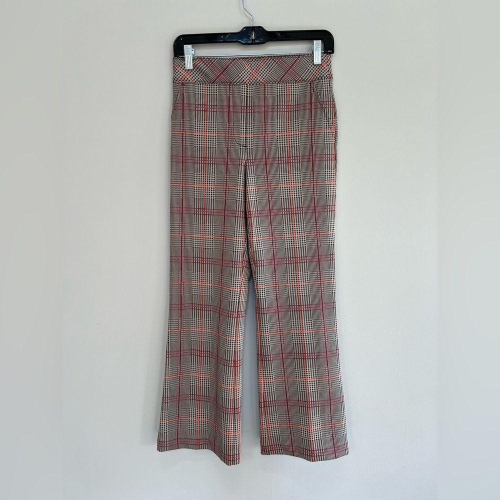 Spanx Perfect Kick Flare Pull On Plaid Ponte Crop Ankle Stretch Pants, Small